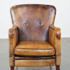 Unieke En Karaktervolle Oude Schapenleren Fauteuil/armchair Met Bijzondere Kleuren thumbnail 13