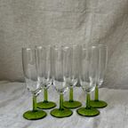 6X Vintage Champagne Glazen Met Groene Voet, Reliving thumbnail 8