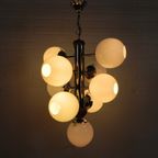 Chromen Vintage Hanglamp Met 9 Witte Glazen Bollen, Jaren, 60 thumbnail 10