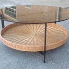 Vintage Glas En Riet Design Salontafel, Rond thumbnail 3