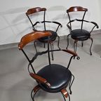 Italian Postmodern / Turnable / Wrought Iron Dining Chairs / Leather Seats thumbnail 3