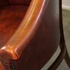 Set Van 6 Engelse Rundleren Eetkamerstoelen/ Tubchairs In Een Luxe Rode Chesterfield Kleur thumbnail 29