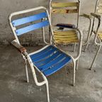 Suite Of 4 Vintage 1970 Metal And Wooden Seating Garden Armchairs thumbnail 3