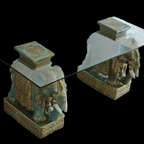 Vintage Design Tafel Olifant (en) Salontafel, Sidetable Olifanten Van Keramiek Zeegroen En Turquoise. thumbnail 2