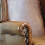 Mooie, Zeer Comfortabele, Cognac Kleurige, Schapenleren Oorfauteuil thumbnail 10