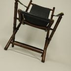 Opvouwbare Officiersstoel Van Leer En Teak In Koloniale Stijl thumbnail 2