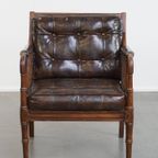 Stijlvolle Vintage Jaren ’70 Design Fauteuil Gemaakt Van Hout, Leer En Webbing thumbnail 2