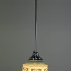Vintage Voornamelijk Blauwe Art Deco Design Hanglamp Met Mooi Geschilderd Glas thumbnail 4