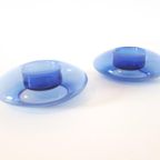 80's 2 Vintage Glazen Waxinehkuders Kobalt Blauwe Kandelaars thumbnail 3