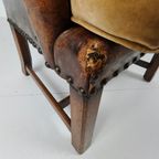 Antieke Leren Armstoel, Engeland Circa 1800 thumbnail 11