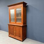 Belgische Pitch Pine Schoolkast Met Ribbelglas thumbnail 6