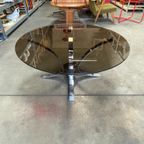 Vintage Ronde Salontafel, Rookglazen Blad En Chromen Frame, Space Age, 1970'S thumbnail 2