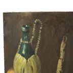 Stilleven Met Wijn En Fruit Schilderij Olieverf Op Doek Gesigneerd thumbnail 2