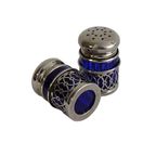 Vintage Pepper En Zout Vaatjes Verzilverd Met Kobalt Glas, Jaren '70 thumbnail 4
