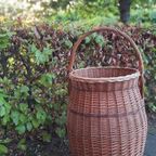 Grote Vintage Gevlochten Rieten Mand Met Hengsel, Korf thumbnail 7