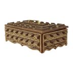 Grote Houten Tramp Art Doos Volkskunst Goud 20Ste Eeuw thumbnail 7