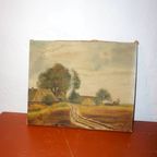 Vintage Landscape Painting On Canvas * Signed Countryside Scene thumbnail 4