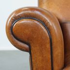Comfortabele En Grote Vintage Cognac-kleurige Schapenleren Fauteuil/armchair Strak Afgewerkt thumbnail 3