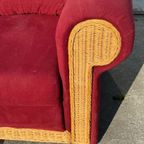 Rieten Bank Vintage Design Rood Bordeaux Rode Stof Opvouwbaar Bedbank thumbnail 10