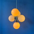 Jaren '70 Spoetnik Kroonluchter - Chroom Space Age Hanglamp - Opaline Glas Lichtpunt thumbnail 2