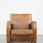 Comfortabele Cognac-Kleurige Rundleren Armchair Met Een Strak Design thumbnail 3