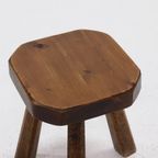 Artisan Stained Pine Stool France 1950S thumbnail 4