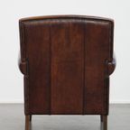 Mooie En In Goede Staat Verkerende Klassieke Donkerbruine Schapenleren Design Fauteuil/ Armchair thumbnail 8