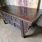 Antiek Oosters Altaar, Wandconsole Sidetable, Salontafel Met 3 Lades Afm. 70x164cm En 70cm Hoog. thumbnail 4