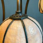 Antieke Art Nouveau Tiffany Lamp Waterlelie In Brons thumbnail 11