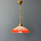 Vintage Messing Hanglamp Met Paraplu Glazen Kap thumbnail 2