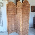 Vintage Rotan Kamerscherm, Roomdivider, Rieten Scherm thumbnail 5