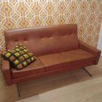 Vintage 3-Zit Zetel Bank Sofa Skai Cognac thumbnail 4