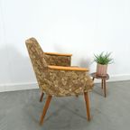 Stoffen Fauteuil Met Houten Leuning En Bladeren Vintage thumbnail 7