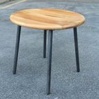 Retro Hout En Metaal Bijzettafel, Rond thumbnail 6