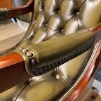 2 X Engelse Chesterfield Fauteuils/Stoelen In Nieuwstaat Antiek Groen thumbnail 7
