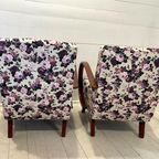 Paar Halabala H-237 Stoelen Gerestaureerd, Wit Met Bloemen thumbnail 6