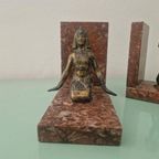 Art Deco Egyptian Revival Brons En Marmeren Boekensteunen thumbnail 2