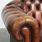 Mooie En Complete Set Van Een 2,5 Zits En 2 Zits Bruine Engelse Rundleren Chesterfield Bank thumbnail 12