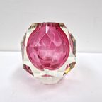 Caged And Diamond Cut Glass Pink And Clear Vase, 1980S thumbnail 2