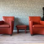 2X Leolux Dolcinea Fauteuil + Hocker | Roodbruin/Cognac Leer thumbnail 30