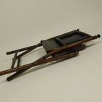 Opvouwbare Officiersstoel Van Leer En Teak In Koloniale Stijl thumbnail 3
