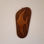 * 50's Teakhouten Wandplank Vintage Schilderijtje Maanvis thumbnail 2