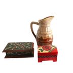 Vintage Klein Houten Doos Versierd Met Rood/Groenen Bloem. thumbnail 6