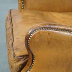 Comfortabele En Cognac-Kleurige Vintage Schapenleren Fauteuil Met Een Hoge Rug thumbnail 14