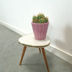 Vintage Bijzettafel Met Wit Grijs Gestreept Blad, Plantentafel Nr. 22 thumbnail 7