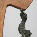 Contemporary Stone & Metal Sculpture With Bronze Figures thumbnail 8