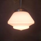Vintage Art Deco Glazen Conische Hanglamp / Schoollamp thumbnail 8
