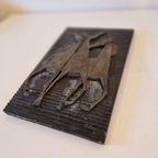 Vintage Zware Keramieke Wandtegel Met Paarden Mid Century thumbnail 7