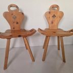2 Brutalist Spaanse Lage Stoelen Grenen Vintage. thumbnail 4