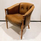 Charming Brown Leather Club Chair, Studded And Hand-Dyed, Fully Restored thumbnail 2